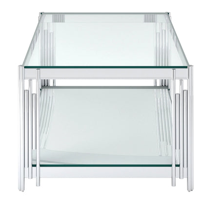 Estrel Modern Glass Coffee Table with Mirrored Shelf