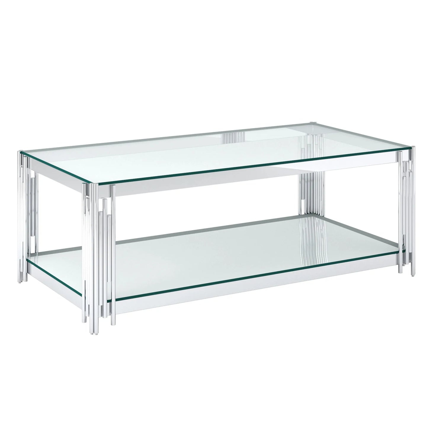 Estrel Modern Glass Coffee Table with Mirrored Shelf