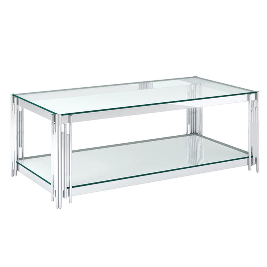 Estrel Modern Glass Coffee Table with Mirrored Shelf
