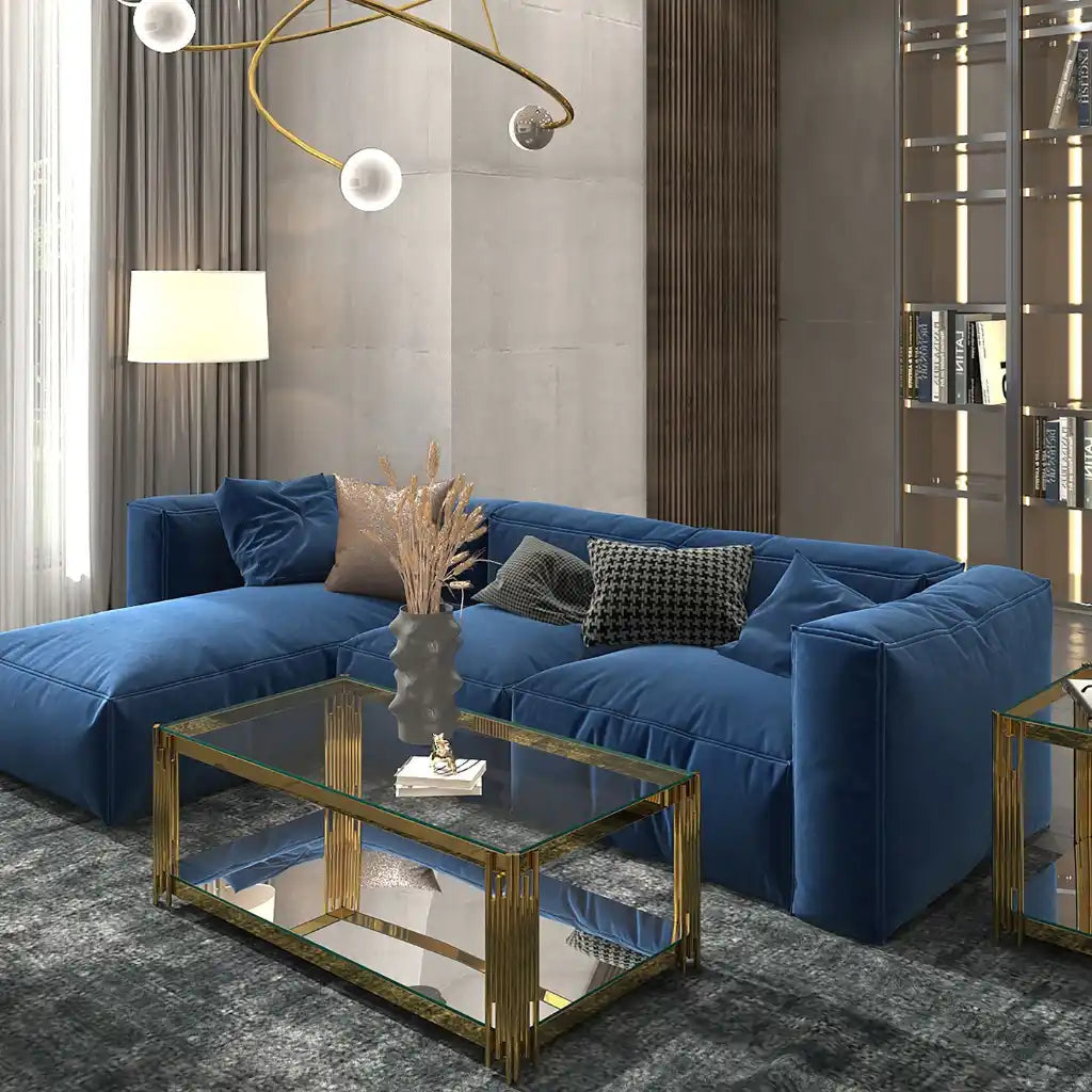 Estrel Modern Glass Coffee Table with Mirrored Shelf