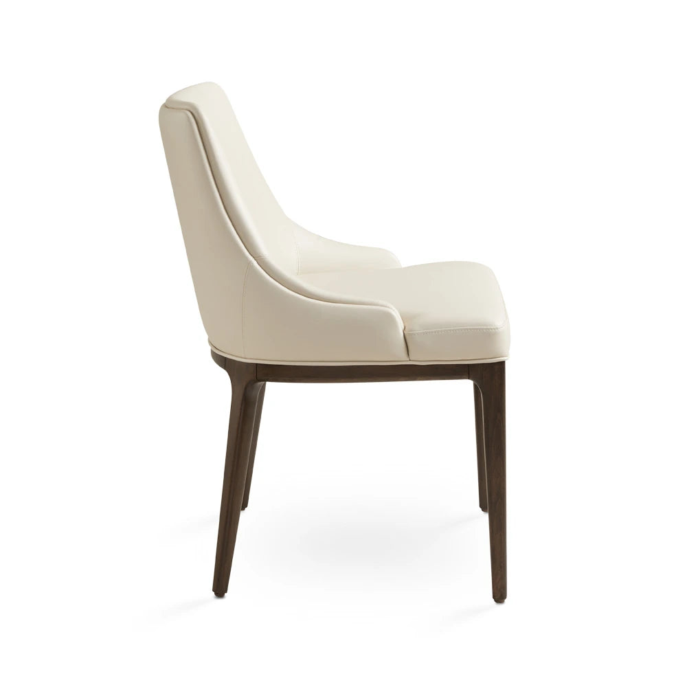 Everett Taupe Leather Dining Chair With Solid Wood Legs