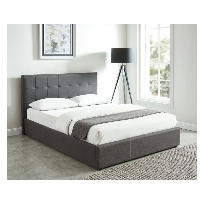 Extara 78" King Storage Platform Bed in Grey Faux Nubuck