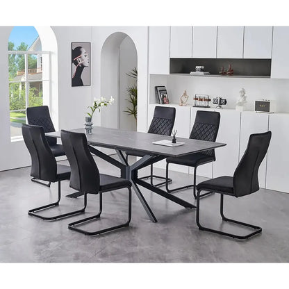 7-Piece dining set with Black Velvet chairs