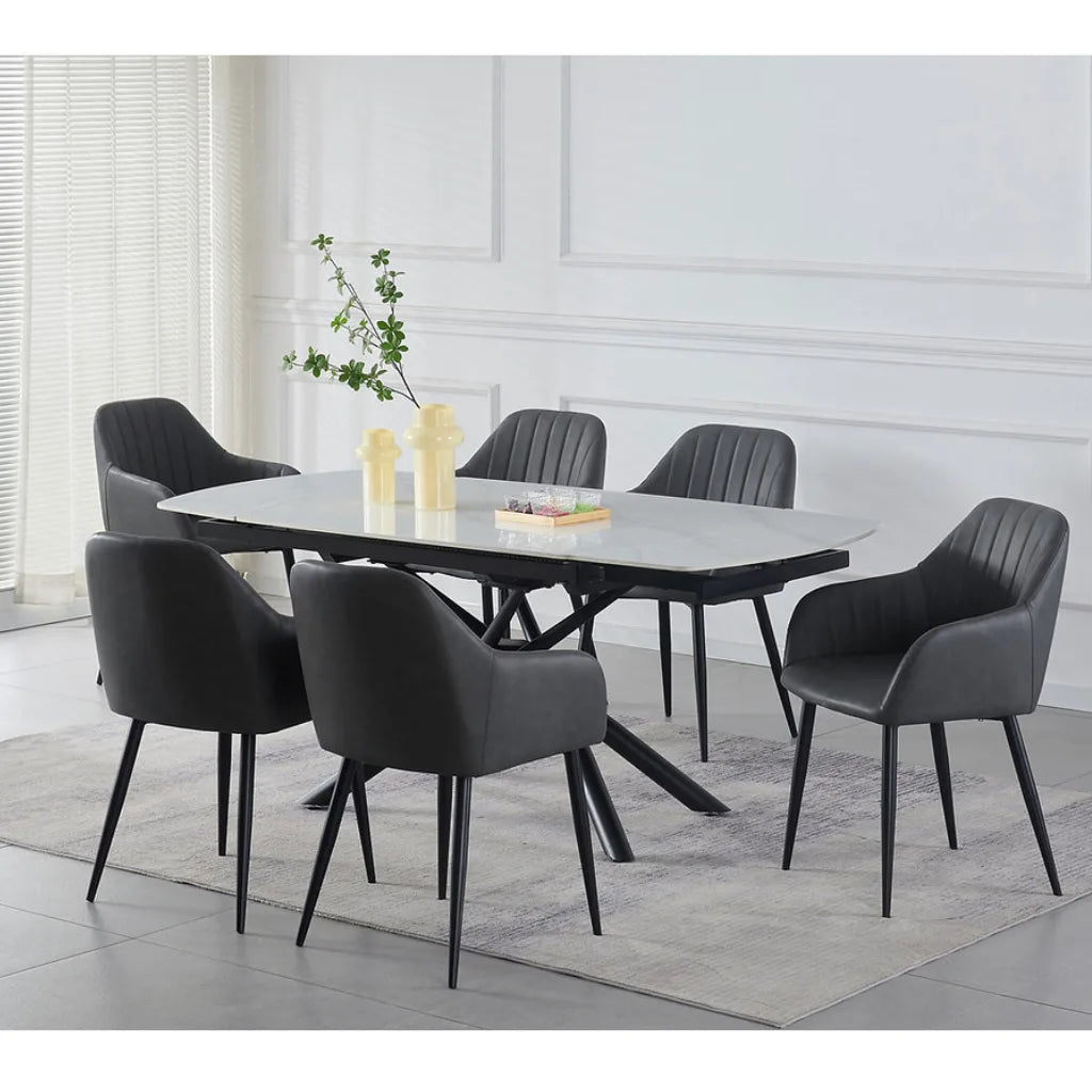 Extendable Dining Set with six black chairs for dining room in Montreal