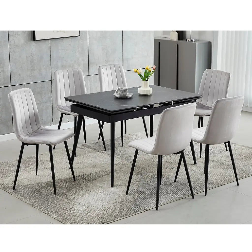Extendable Dining Set with Light Grey  Velvet Chairs