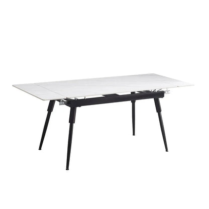 White dining table with black legs in extendable condition