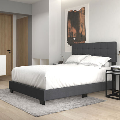 Exton Tufted Queen Bed in Light Grey – Adjustable Headboard