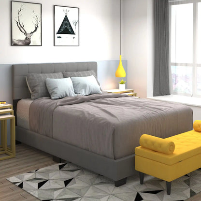 Exton Tufted Queen Bed in Light Grey – Adjustable Headboard