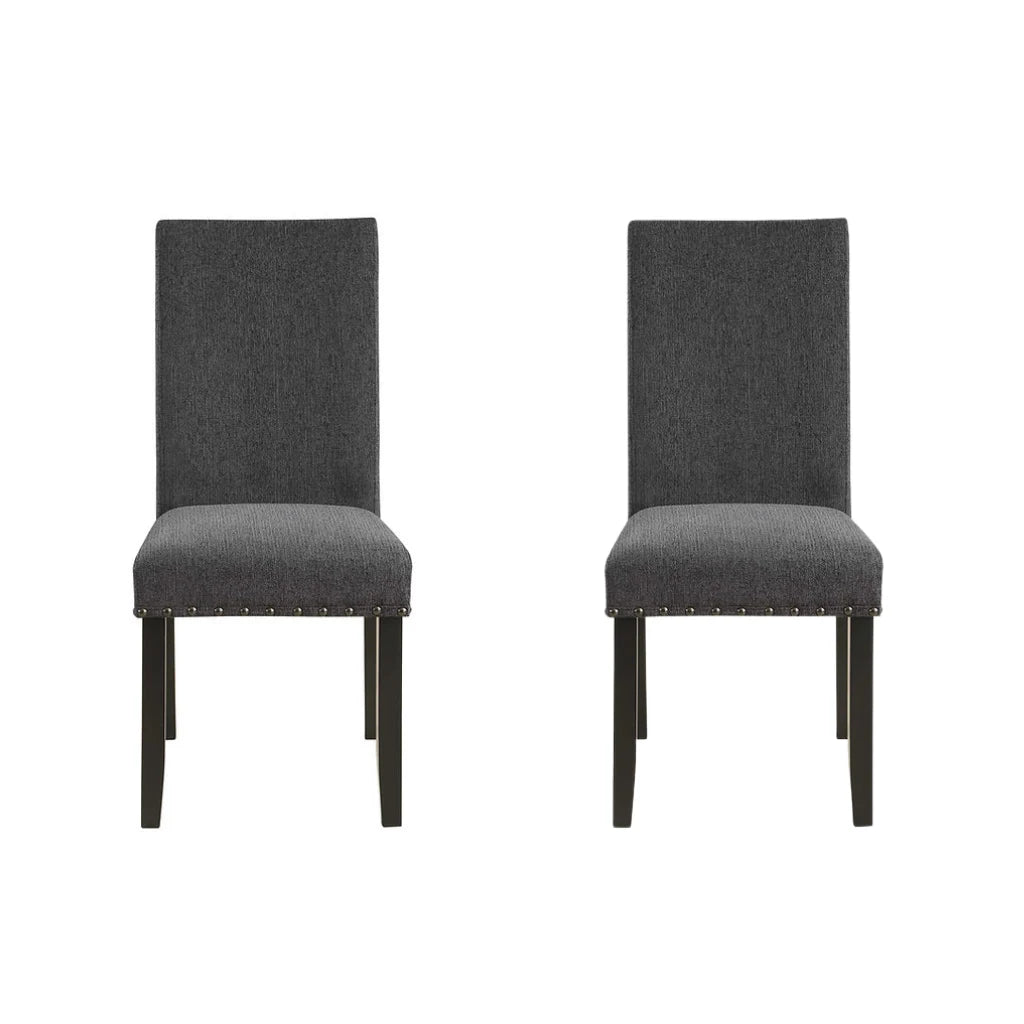 Set of two gray upholstered chairs with nailhead trim