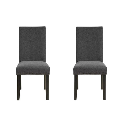 Set of two gray upholstered chairs with nailhead trim