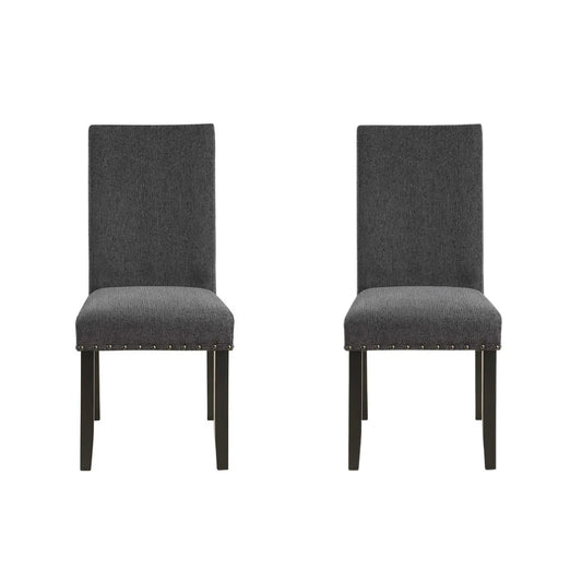 Set of two gray upholstered chairs with nailhead trim