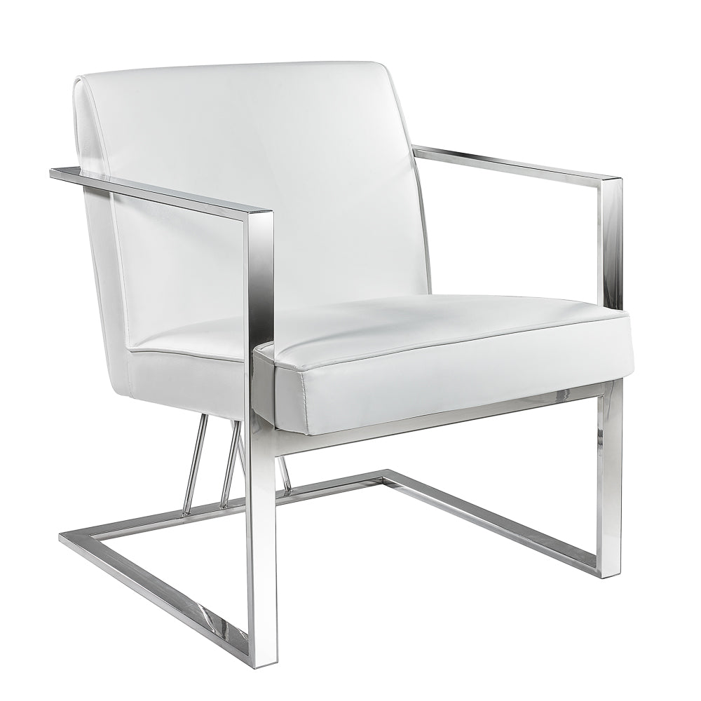 Fairmont White Faux Leather Accent Chair – Sturdy Steel Frame