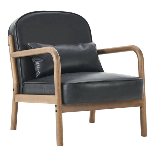Fani Mid-Century Accent Chair with Faux Leather & Walnut Frame