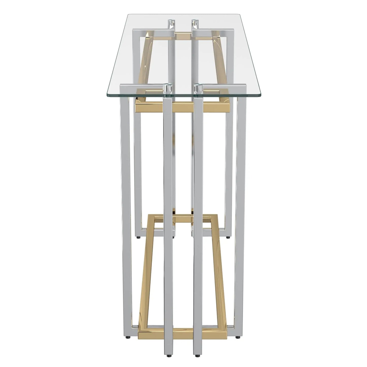 Florina Glass Console Table – Modern Silver & Gold Design