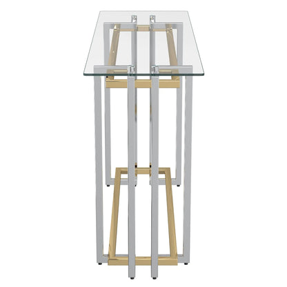 Florina Glass Console Table – Modern Silver & Gold Design
