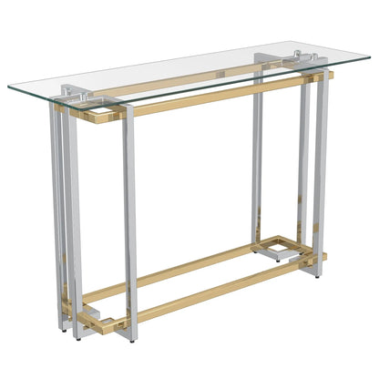 Florina Glass Console Table – Modern Silver & Gold Design