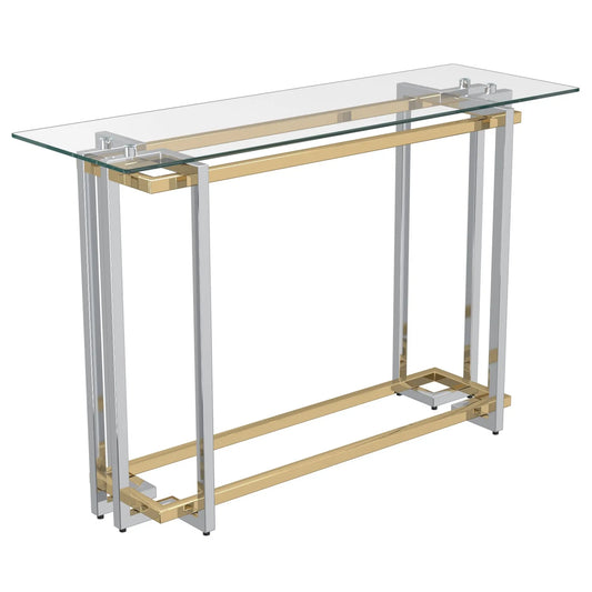Florina Glass Console Table – Modern Silver & Gold Design