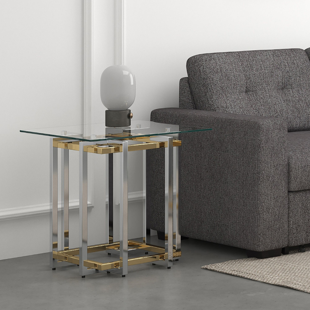 Florina Modern Glass Side Table in Silver & Gold