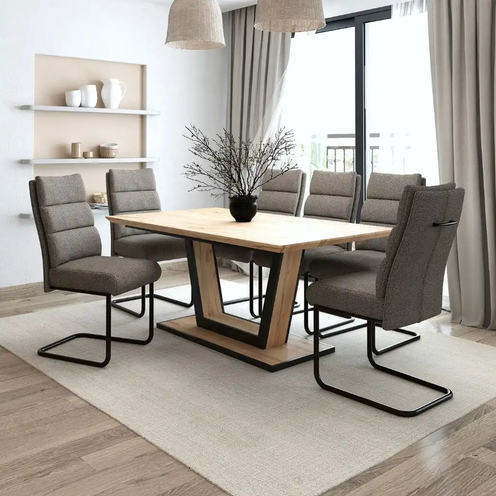 Forna/Brodi 7pc Natural Wood Dining Table Set with Charcoal Chairs
