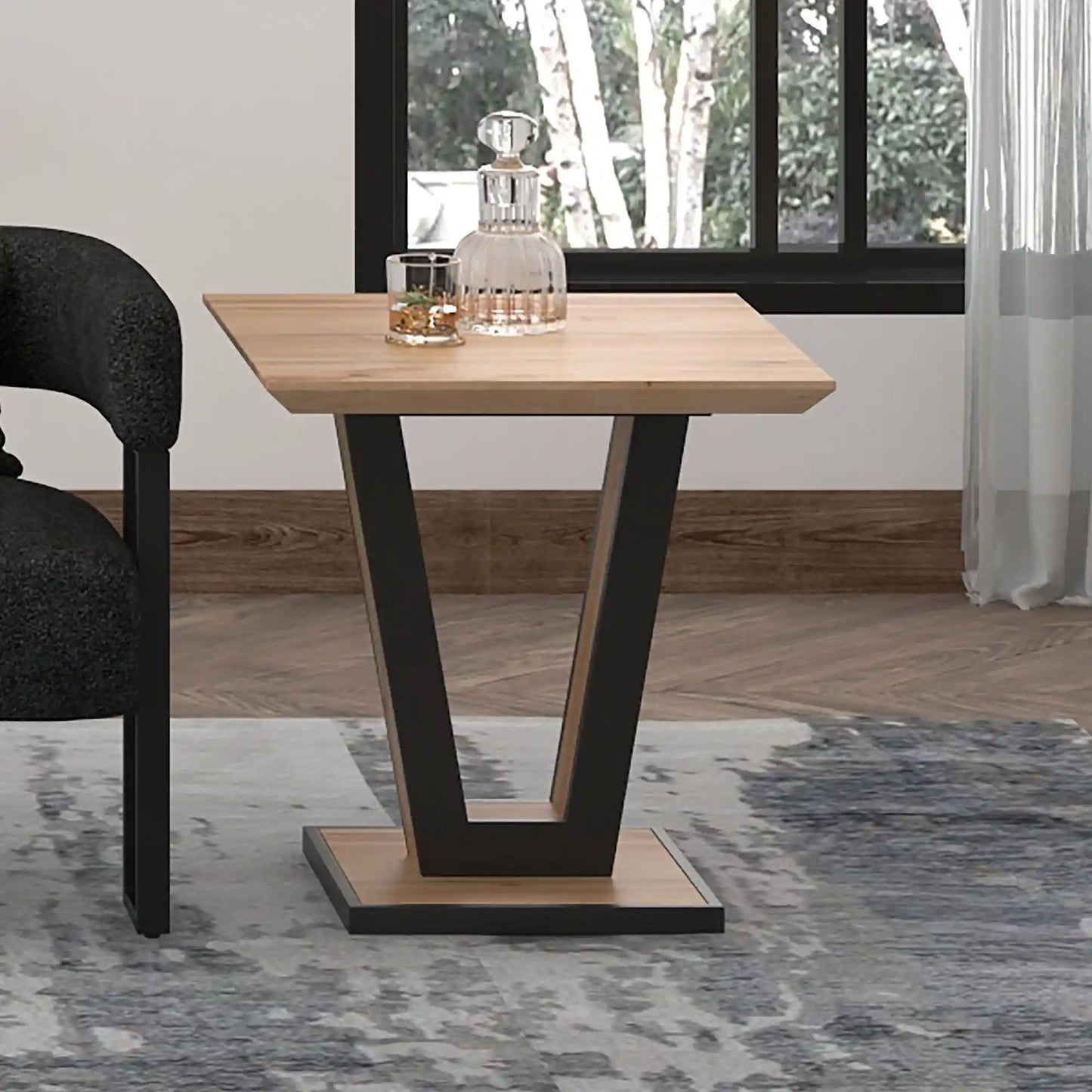 Forna Modern Wood Accent Table in Natural & Black