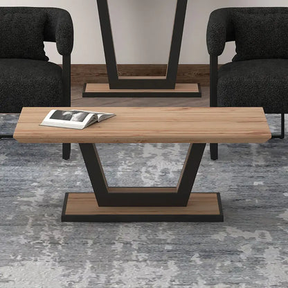 Forna Modern Wood Coffee Table with Black Metal Base