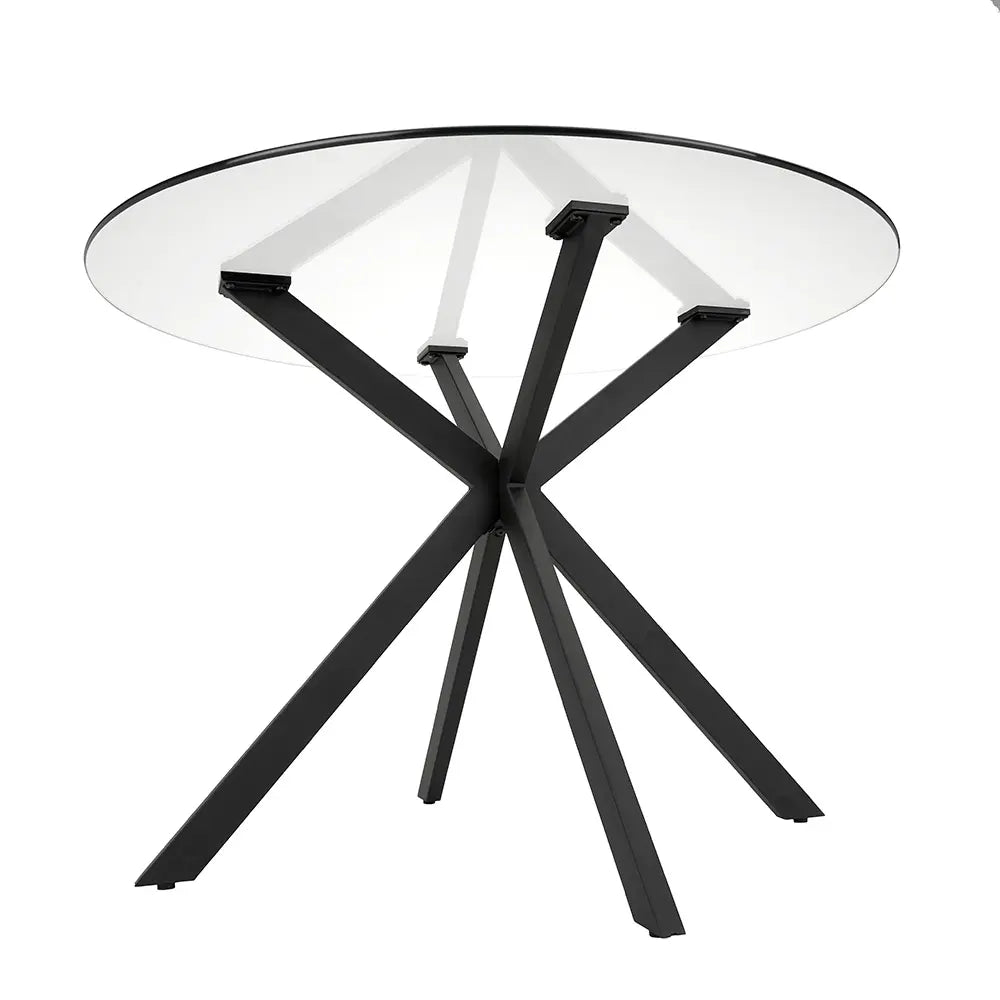 Frances Round Clear Glass Dining Table with Black Criss-Cross Base