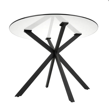 Frances Round Clear Glass Dining Table with Black Criss-Cross Base