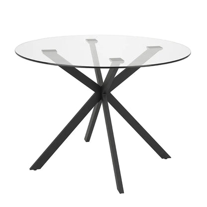 Frances Round Clear Glass Dining Table with Black Criss-Cross Base