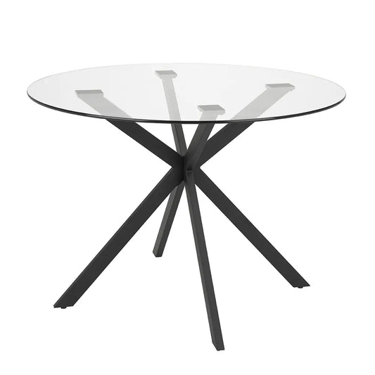 Frances Round Clear Glass Dining Table with Black Criss-Cross Base