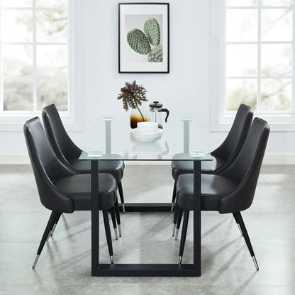 Franco/Silvano 5pc Glass Dining Table Set with Black Metal Frame Table