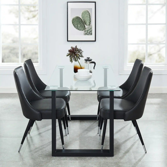 Franco/Silvano 5pc Glass Dining Table Set with Black Metal Frame Table