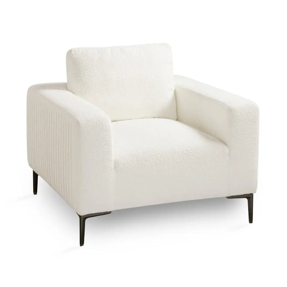 Franco White Boucle Accent Chair With Sleek Black Metal Legs For Living Room