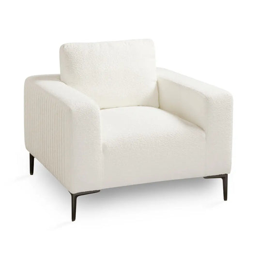 Franco White Boucle Accent Chair With Sleek Black Metal Legs For Living Room