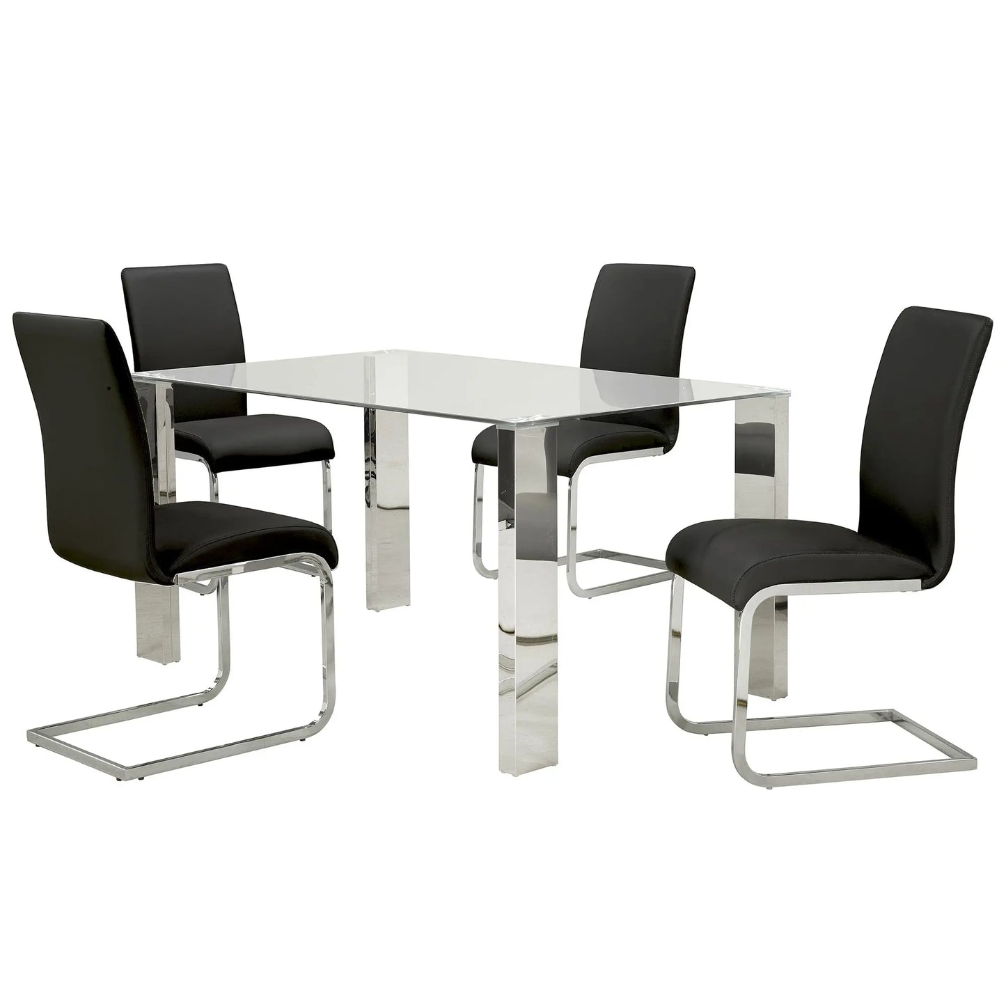 Frankfurt/Maxim 5pc Glass Dining Table Set – Chrome Frame Table