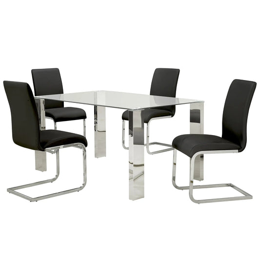 Frankfurt/Maxim 5pc Glass Dining Table Set – Chrome Frame Table