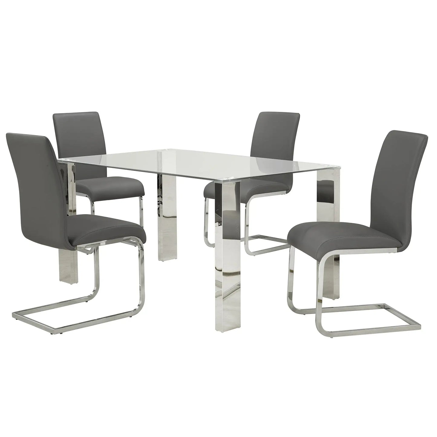 Frankfurt/Maxim 5pc Glass Dining Table Set – Chrome Frame Table