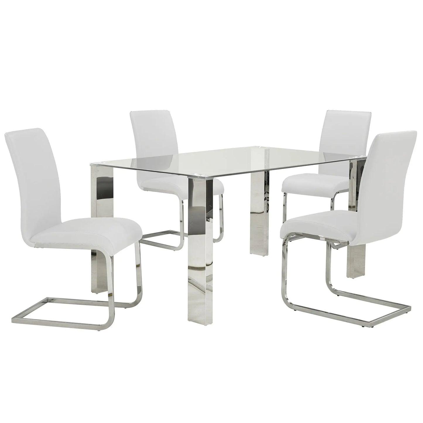 Frankfurt/Maxim 5pc Glass Dining Table Set – Chrome Frame Table