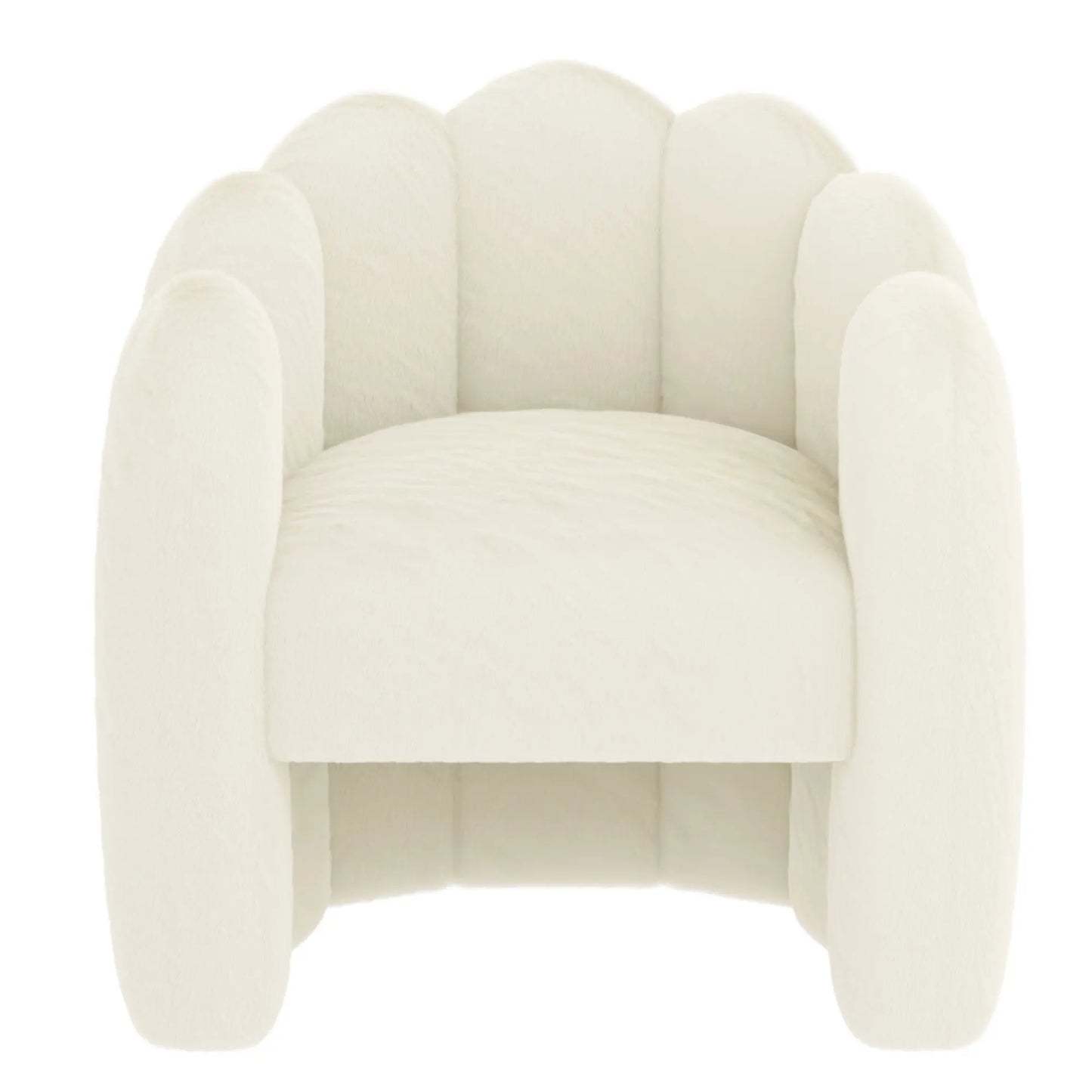 Pandora Faux Fur Accent Chair with Scalloped Back in Ivory