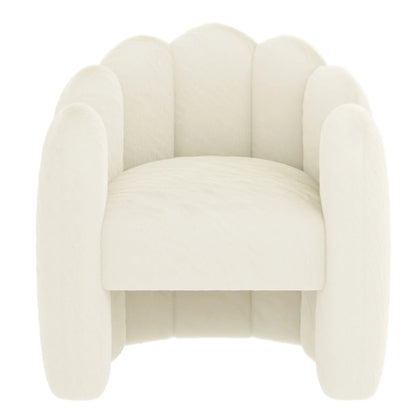 Pandora Faux Fur Accent Chair with Scalloped Back in Ivory