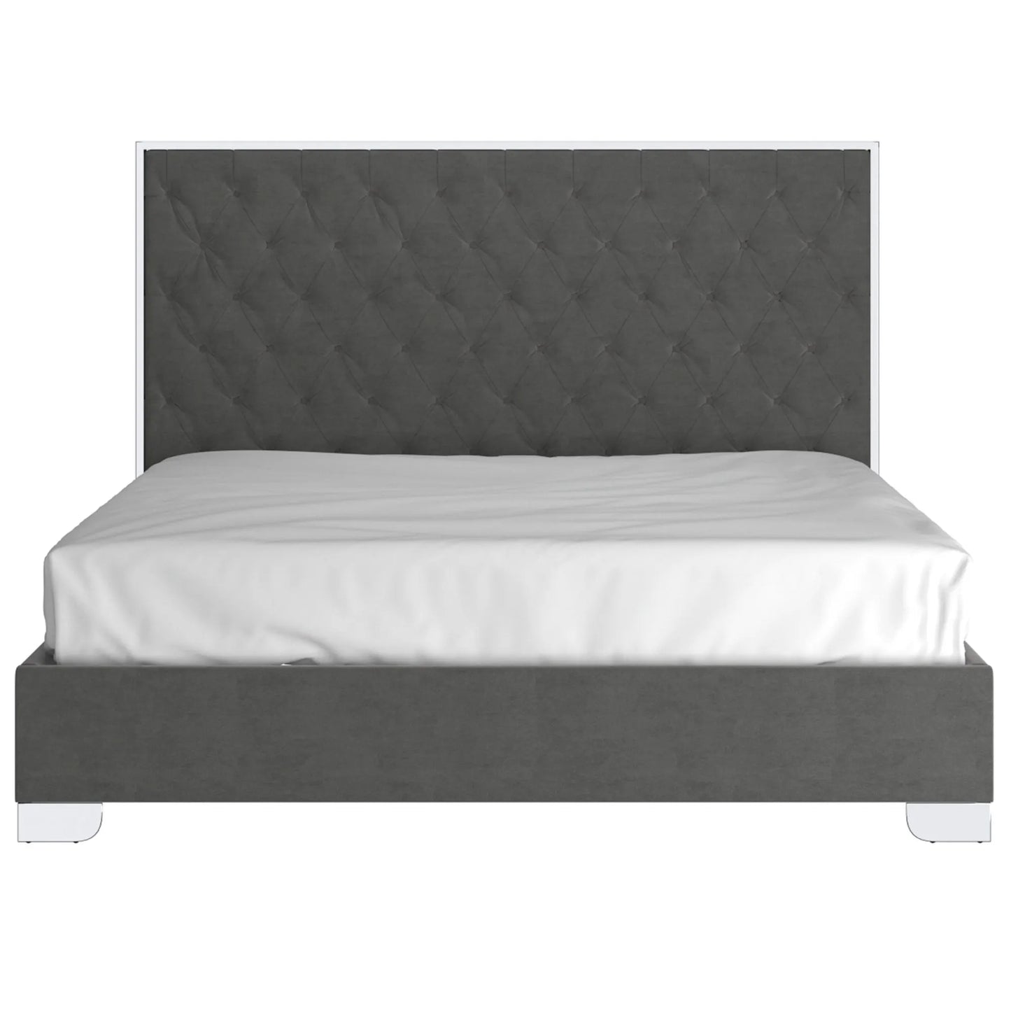 Lucille Grey Velvet Queen Bed with Diamond Tufted Headboard