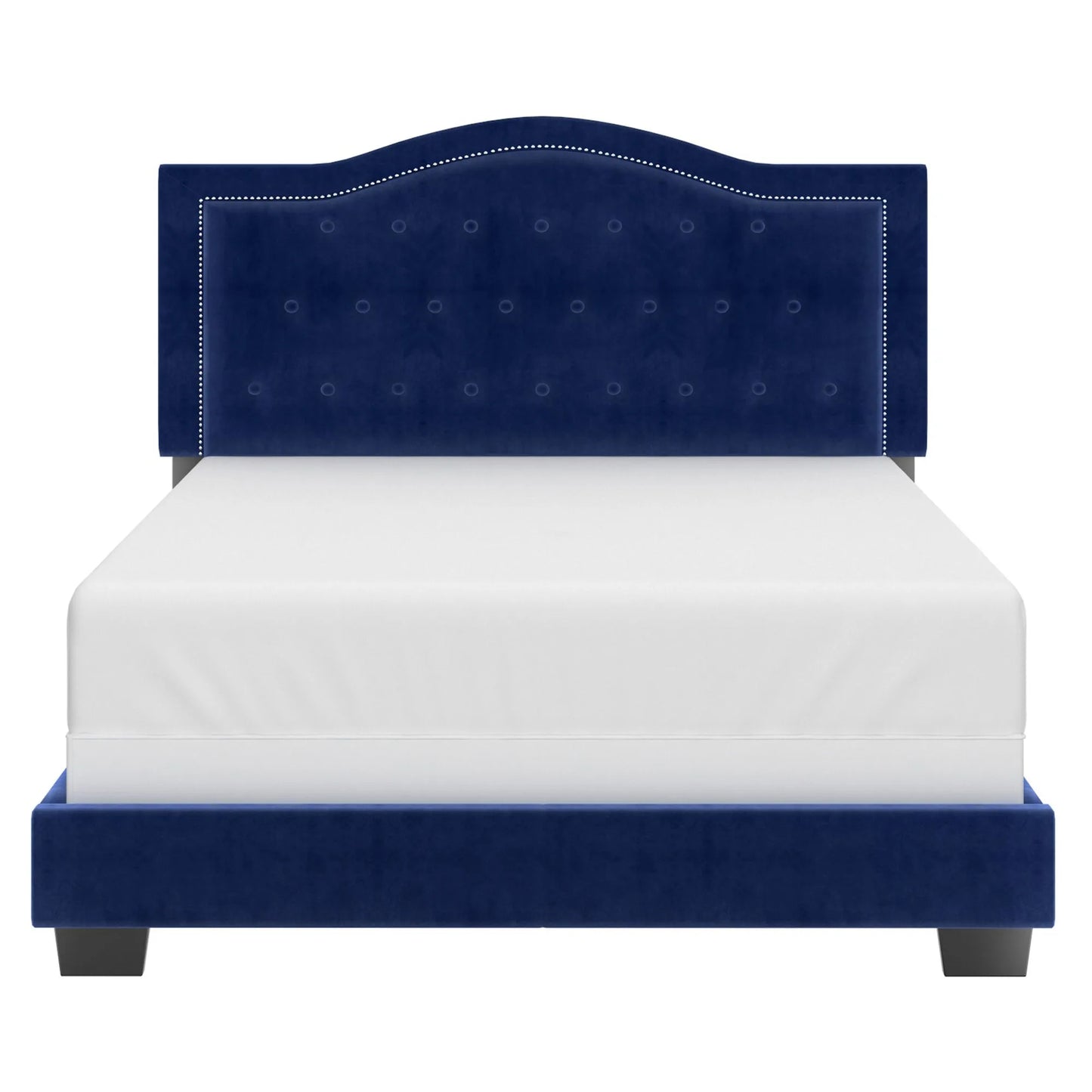 Pixie Blue Velvet Queen Bed with Tufted Crown Headboard