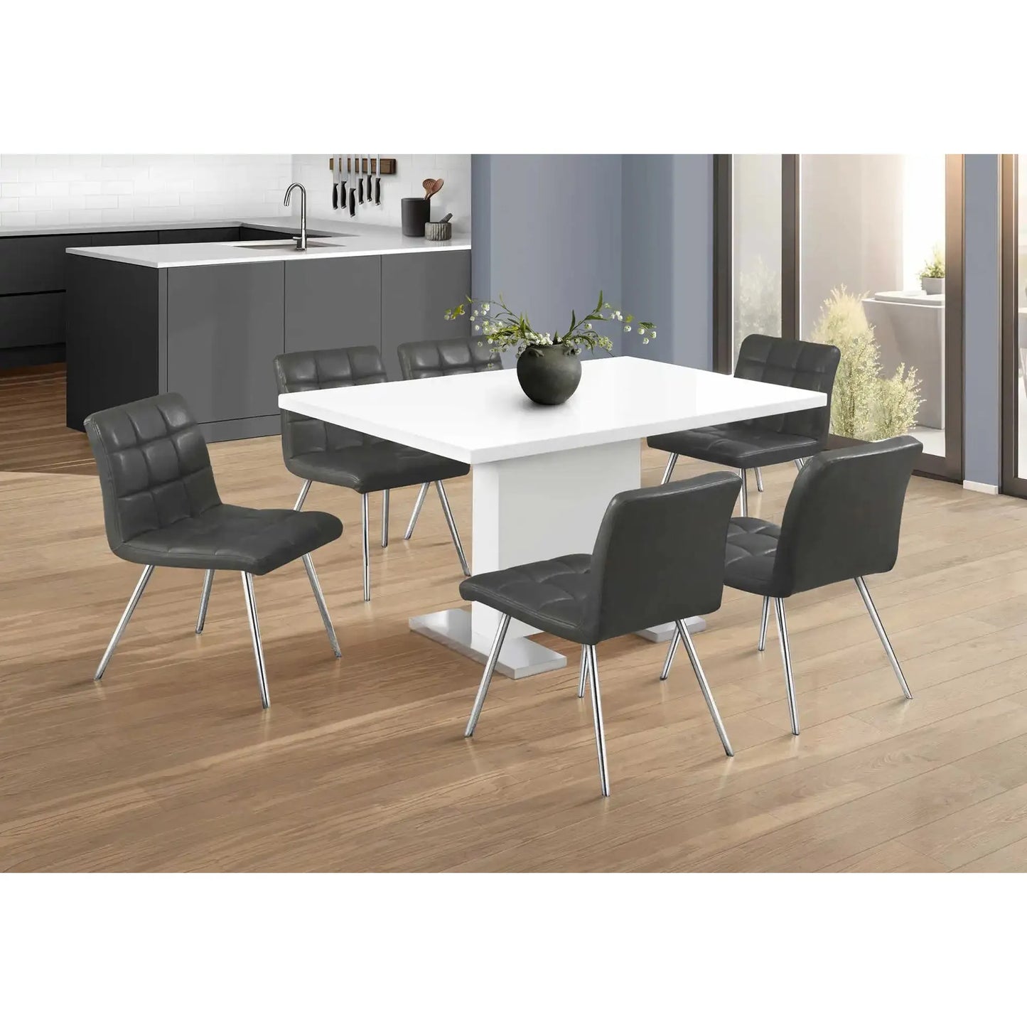 Modern High Glossy White Dining Table, with Chrome-Look Legs