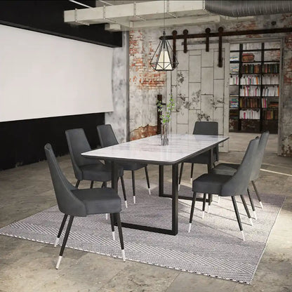 Gavin Faux Marble Dining Table with Extension – Modern Black Base