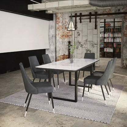 Gavin/Silvano Black Dining Table Set 7pc – Marble Glass Top Table