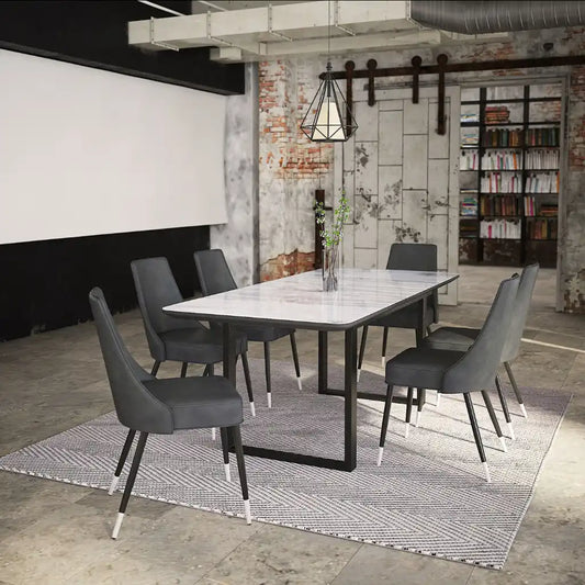 Gavin/Silvano Black Dining Table Set 7pc – Marble Glass Top Table