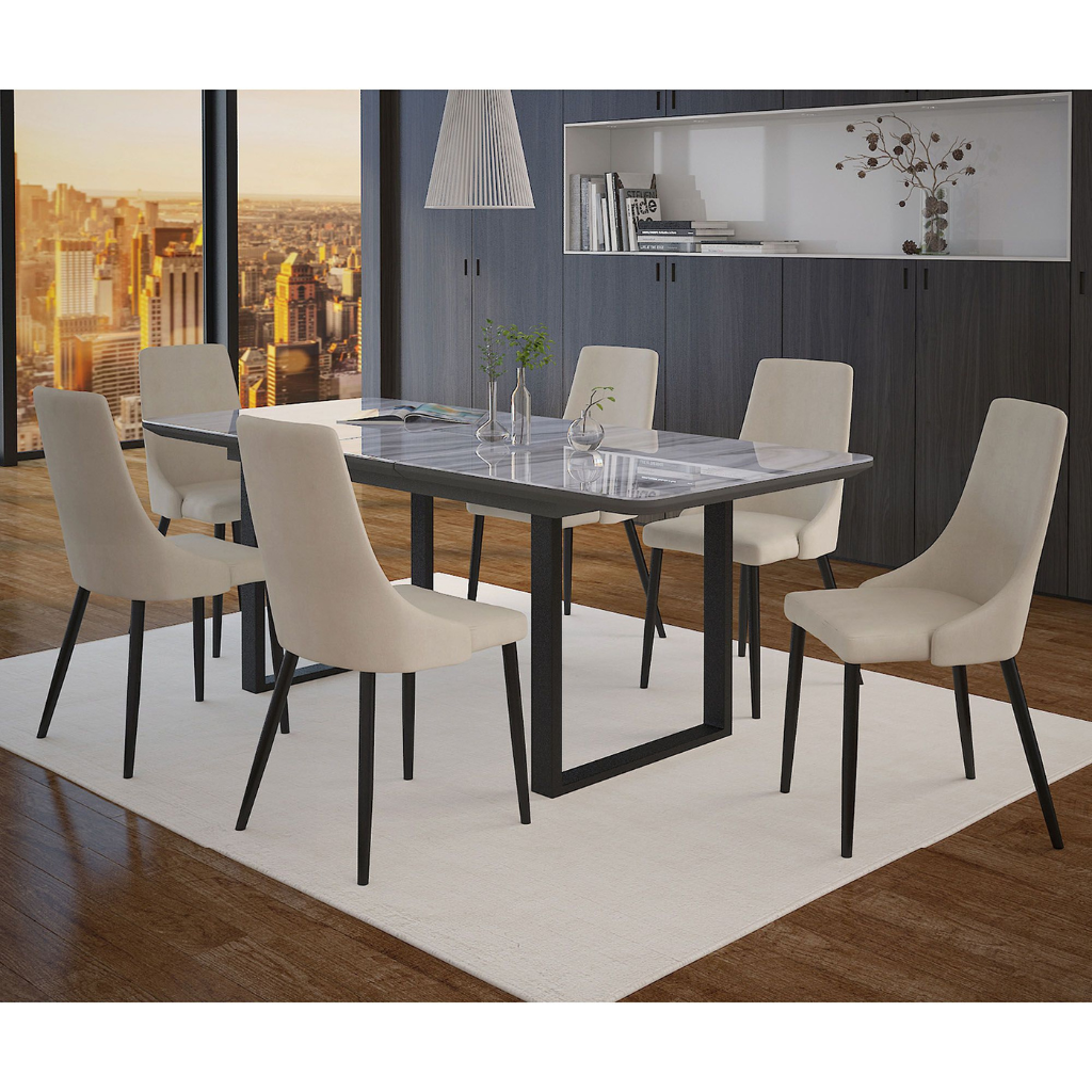 Gavin/Venice 7-piece Black Dining Table Set With  Beige Chairs