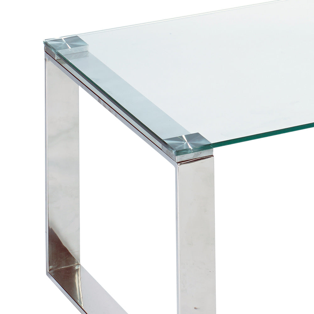 David Rectangular Tempered Glass Coffee Table – Stainless Steel Frame