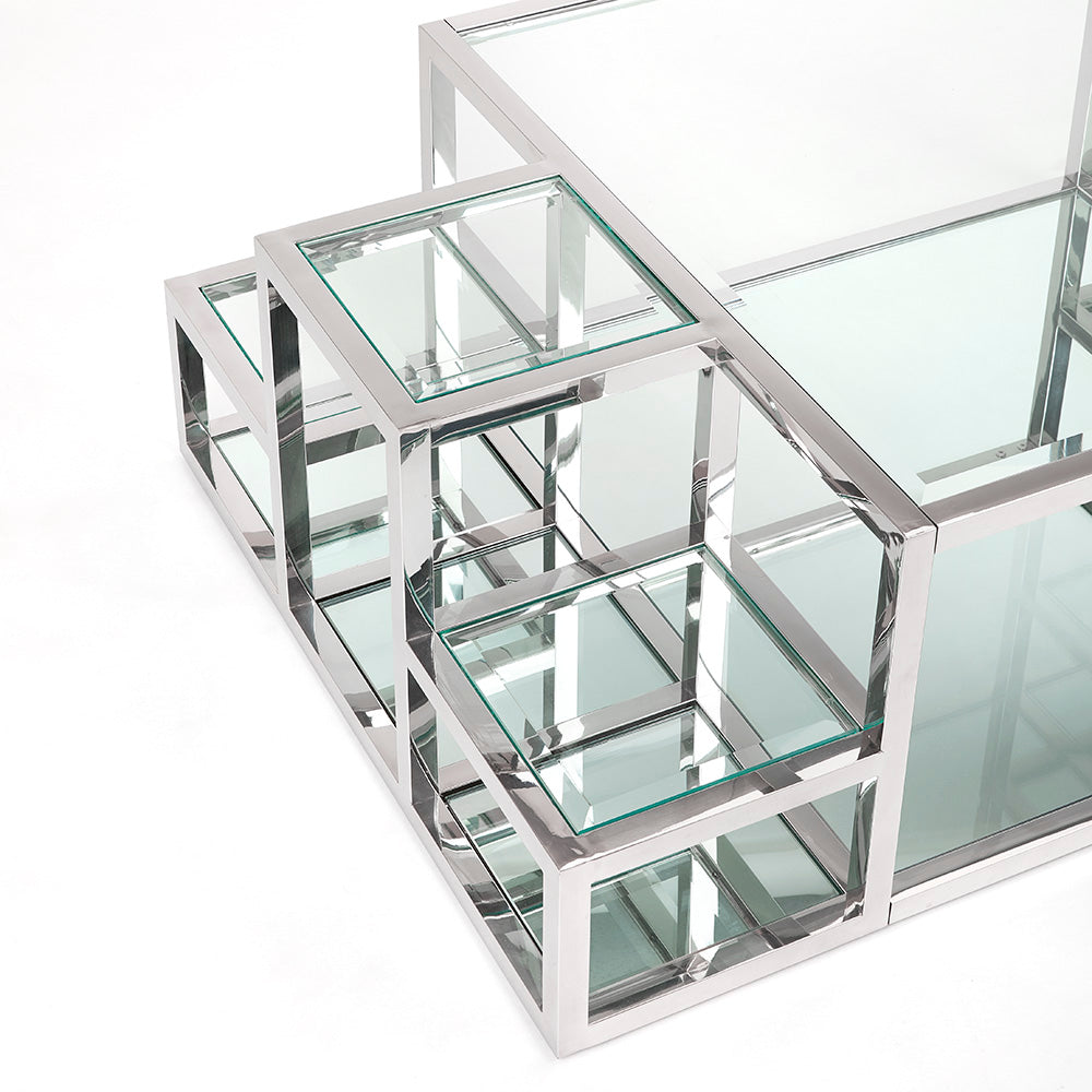 Elmore Tempered Glass Coffee Table – Polished Stainless Steel Frame