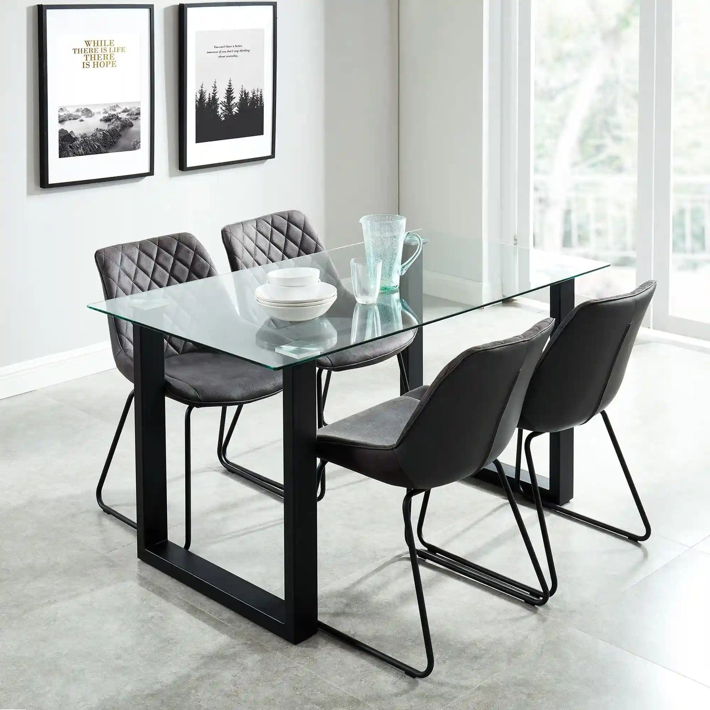 Glass Dining Table for Small Spaces – Franco in Black Metal