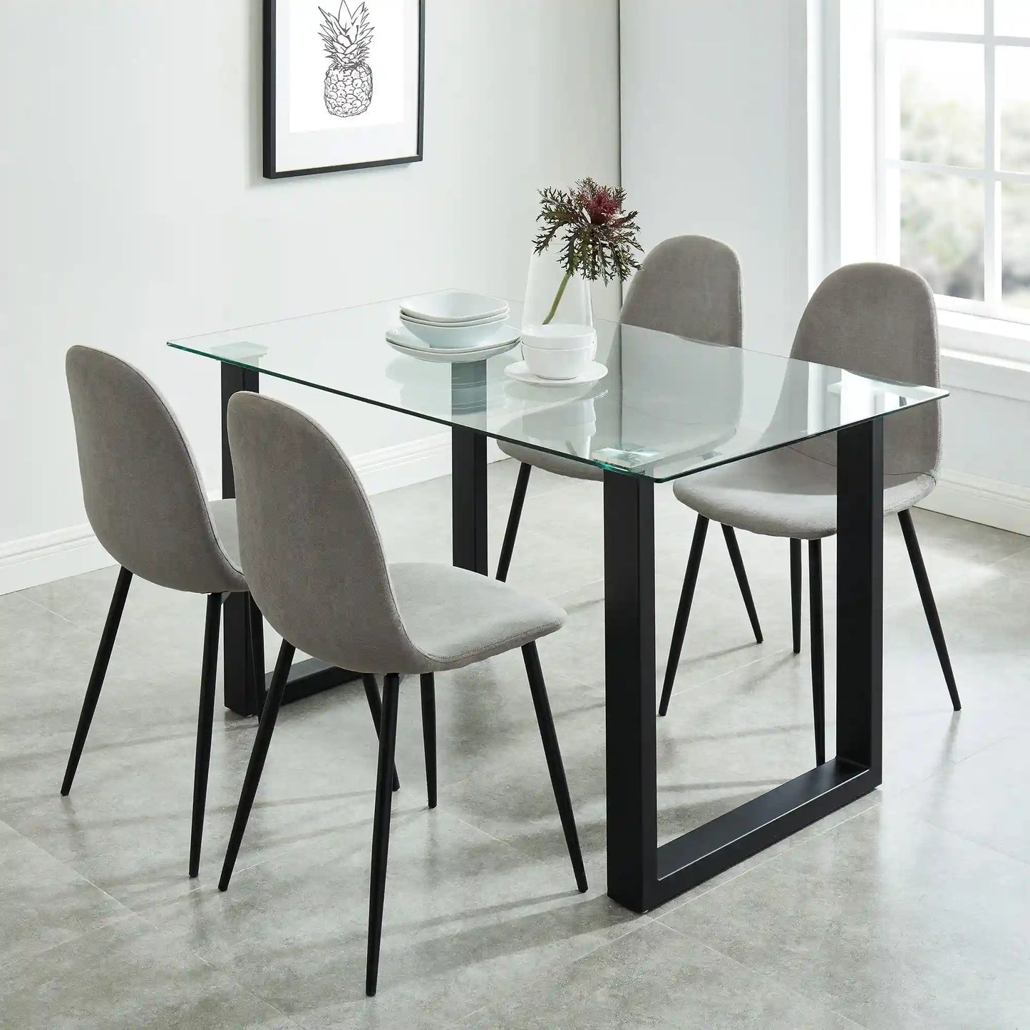 Glass Dining Table for Small Spaces – Franco in Black Metal
